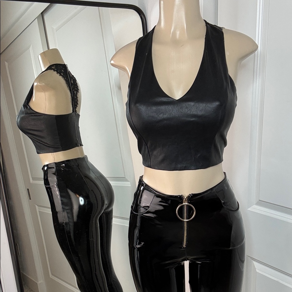 Black Faux Leather Crop Top Bebe Xs